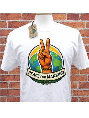 New! PEACE FOR MANKIND 100% Cotton Lightweight T-Shirt Gesture MSRP $28 Sz L